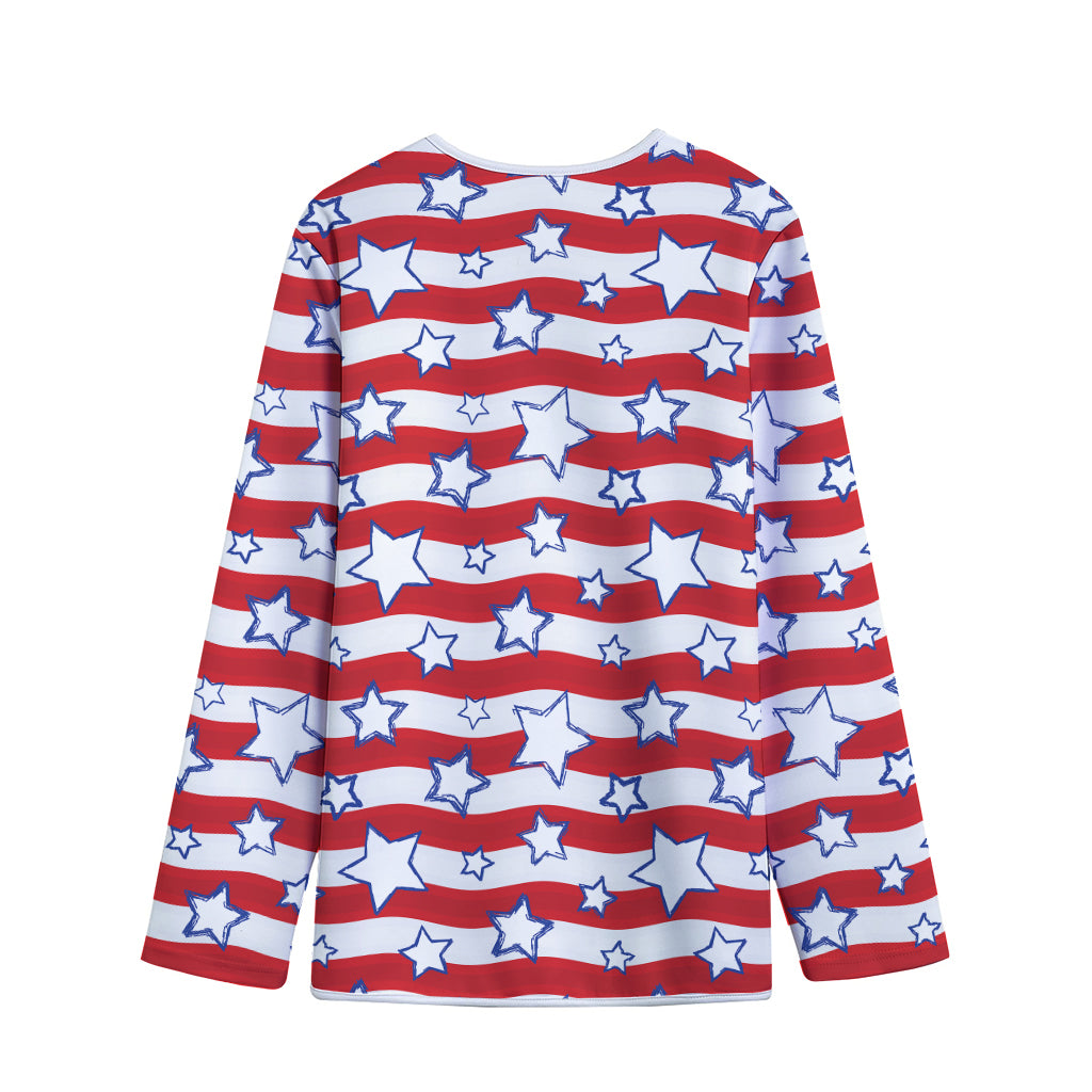 Fourth of July USA Star Pattern Print Long Sleeve Short Coat