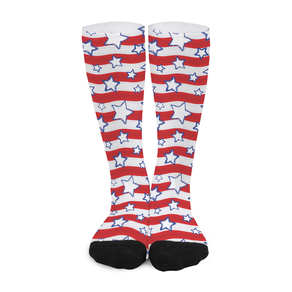 Fourth of July USA Star Pattern Print Long Socks