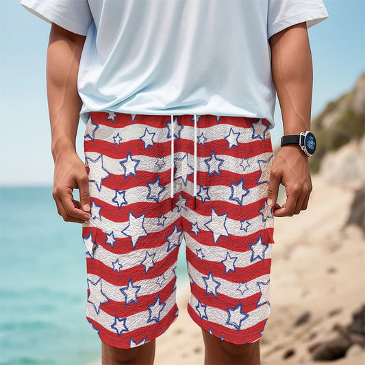 Fourth of July USA Star Pattern Print Men's Cargo Shorts