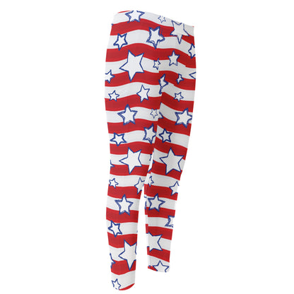Fourth of July USA Star Pattern Print Men's Compression Pants