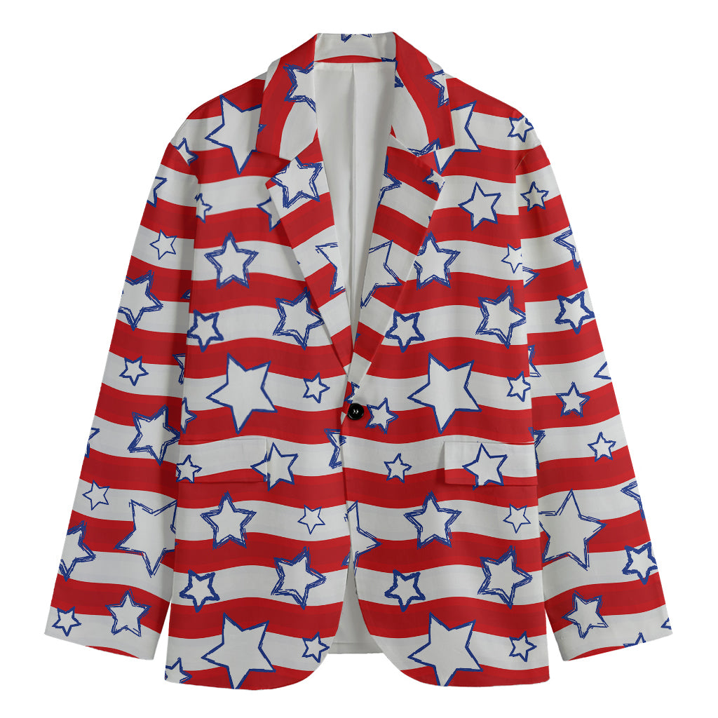 Fourth of July USA Star Pattern Print Men's Cotton Blazer