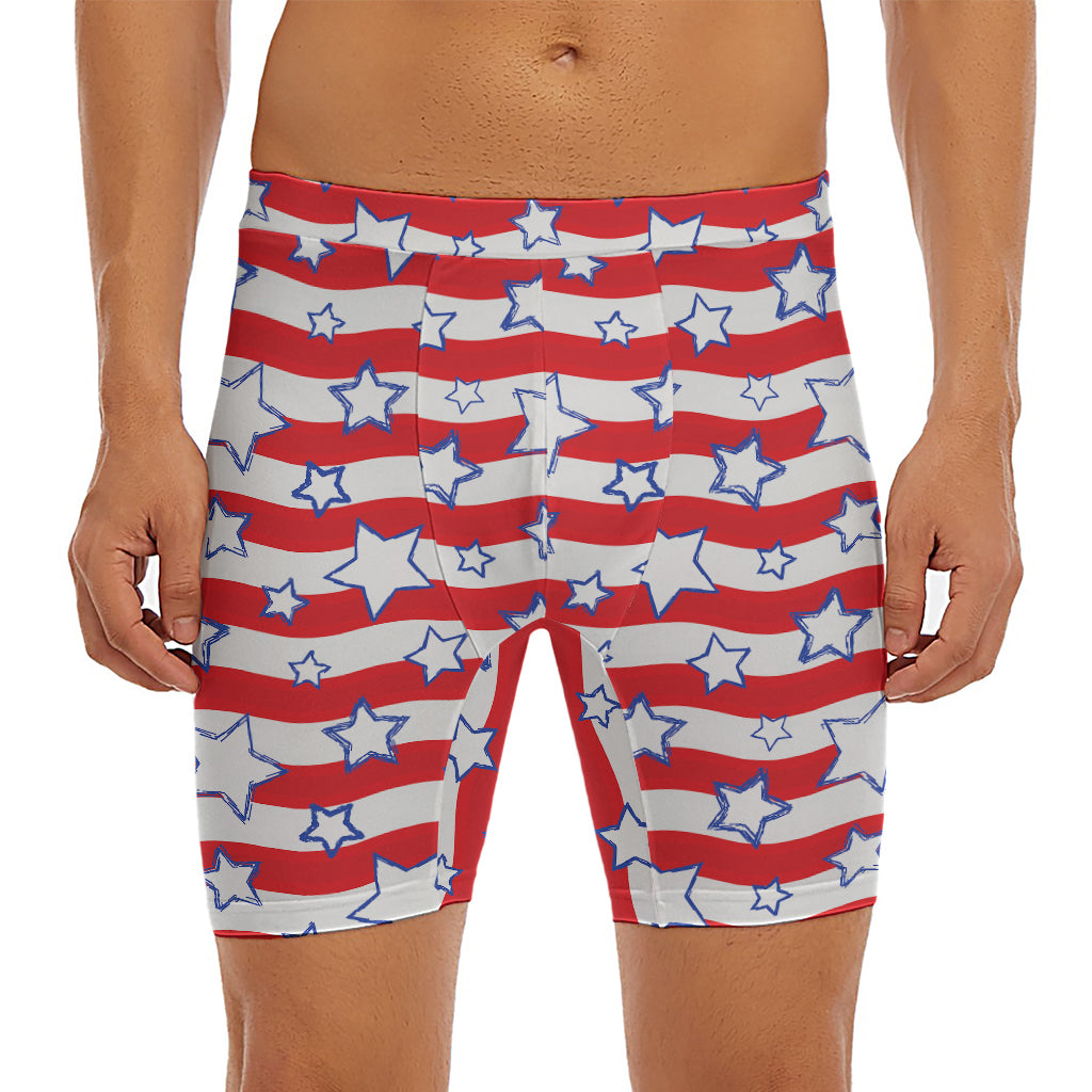 Fourth of July USA Star Pattern Print Men's Long Boxer Briefs