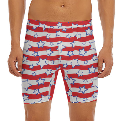 Fourth of July USA Star Pattern Print Men's Long Boxer Briefs