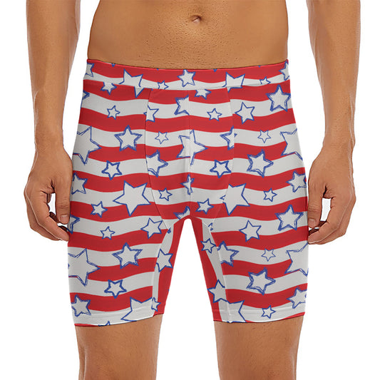 Fourth of July USA Star Pattern Print Men's Long Boxer Briefs