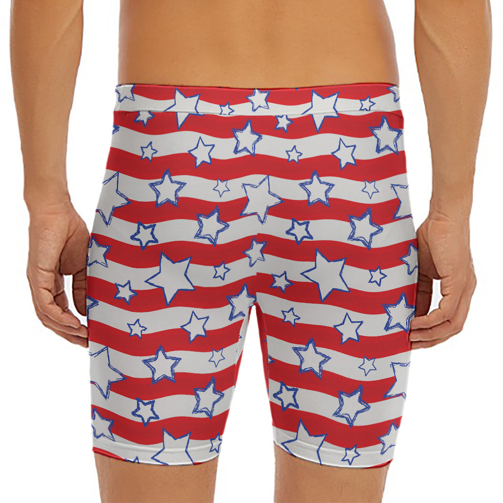 Fourth of July USA Star Pattern Print Men's Long Boxer Briefs
