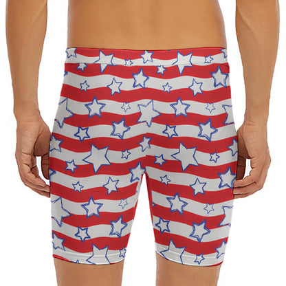 Fourth of July USA Star Pattern Print Men's Long Boxer Briefs