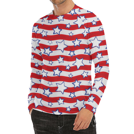 Fourth of July USA Star Pattern Print Men's Long Sleeve Rash Guard