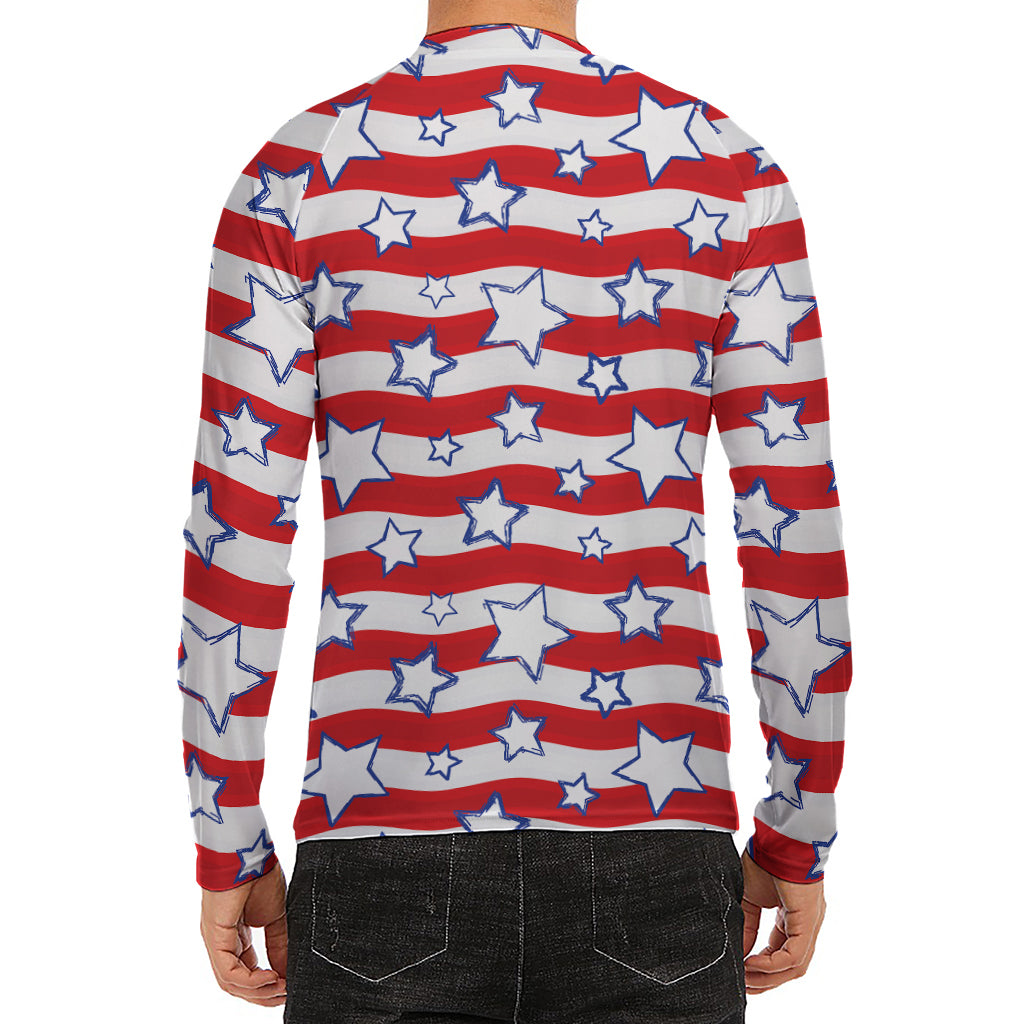 Fourth of July USA Star Pattern Print Men's Long Sleeve Rash Guard