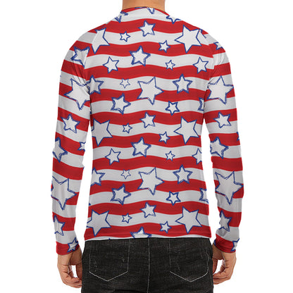 Fourth of July USA Star Pattern Print Men's Long Sleeve Rash Guard