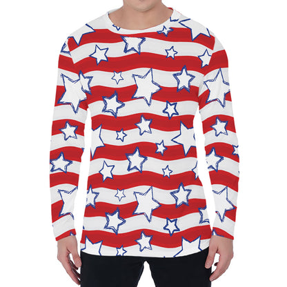 Fourth of July USA Star Pattern Print Men's Long Sleeve T-Shirt