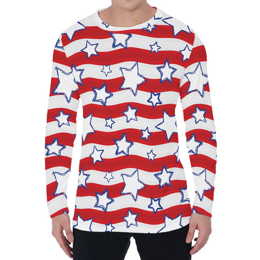 Fourth of July USA Star Pattern Print Men's Long Sleeve T-Shirt