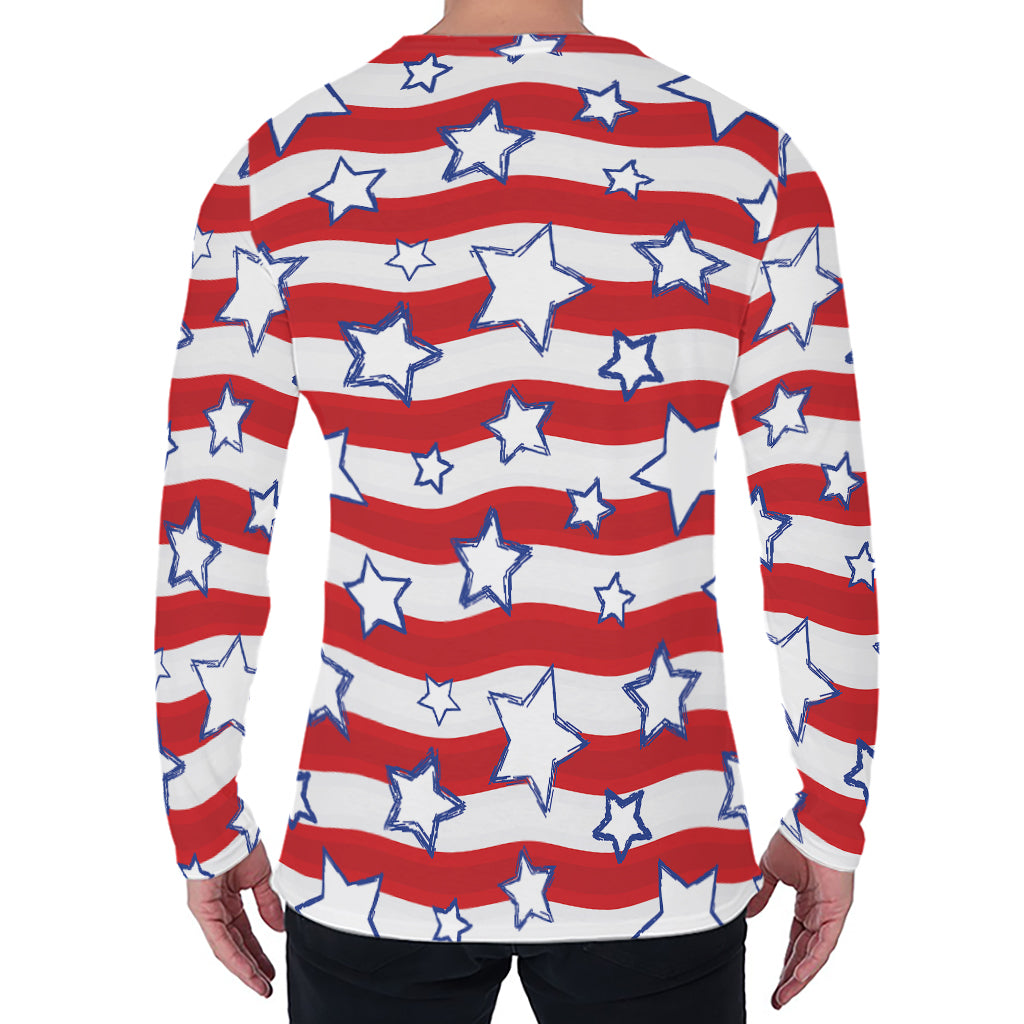 Fourth of July USA Star Pattern Print Men's Long Sleeve T-Shirt