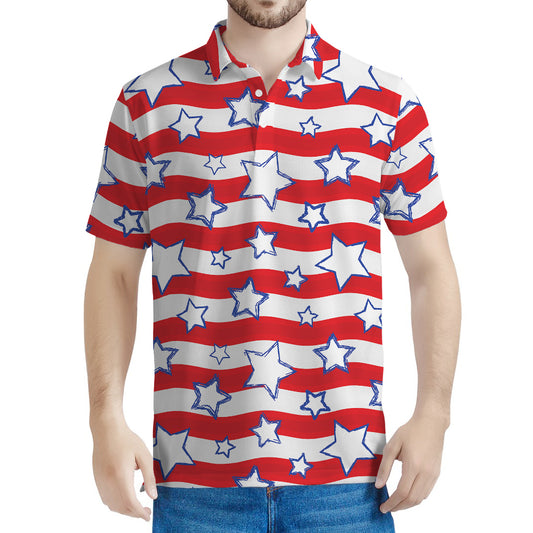Fourth of July USA Star Pattern Print Men's Polo Shirt