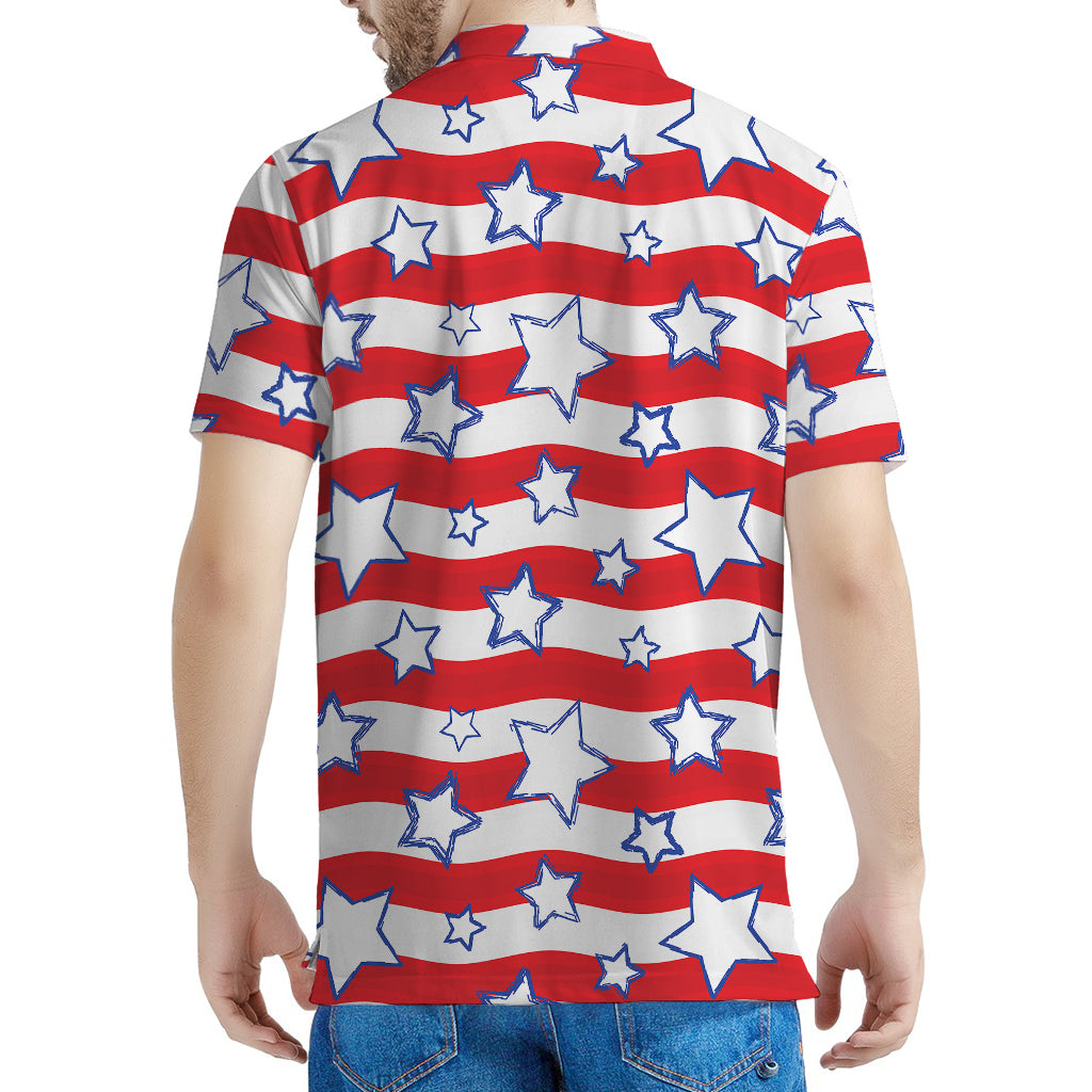 Fourth of July USA Star Pattern Print Men's Polo Shirt