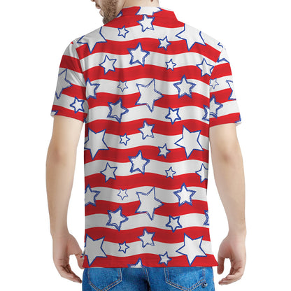 Fourth of July USA Star Pattern Print Men's Polo Shirt