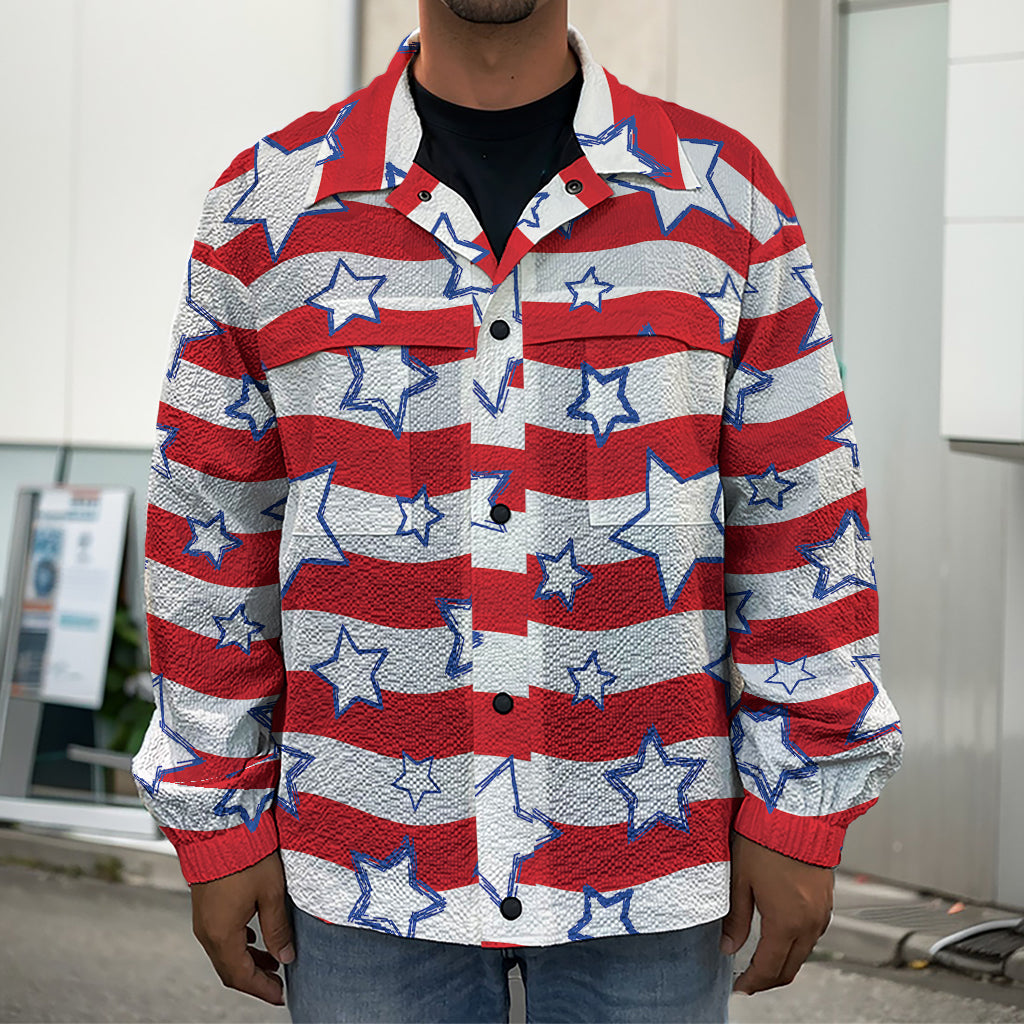 Fourth of July USA Star Pattern Print Men's Shirt Jacket