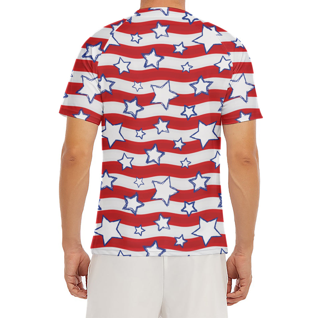 Fourth of July USA Star Pattern Print Men's Short Sleeve Rash Guard