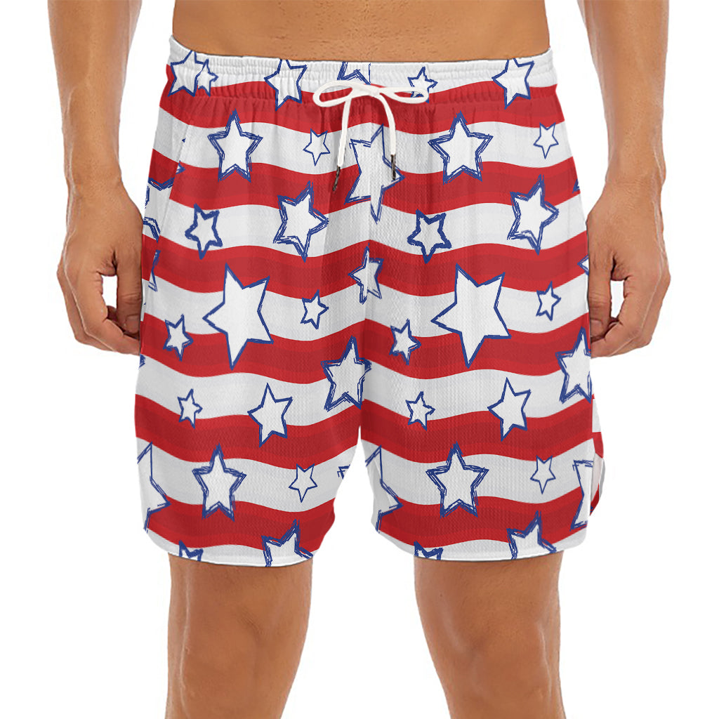 Fourth of July USA Star Pattern Print Men's Split Running Shorts