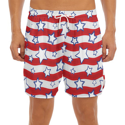 Fourth of July USA Star Pattern Print Men's Split Running Shorts