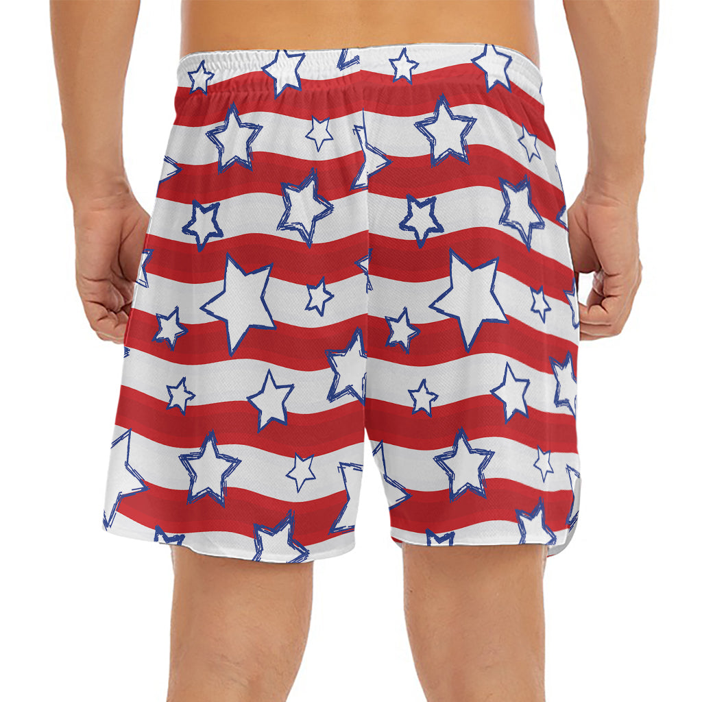 Fourth of July USA Star Pattern Print Men's Split Running Shorts
