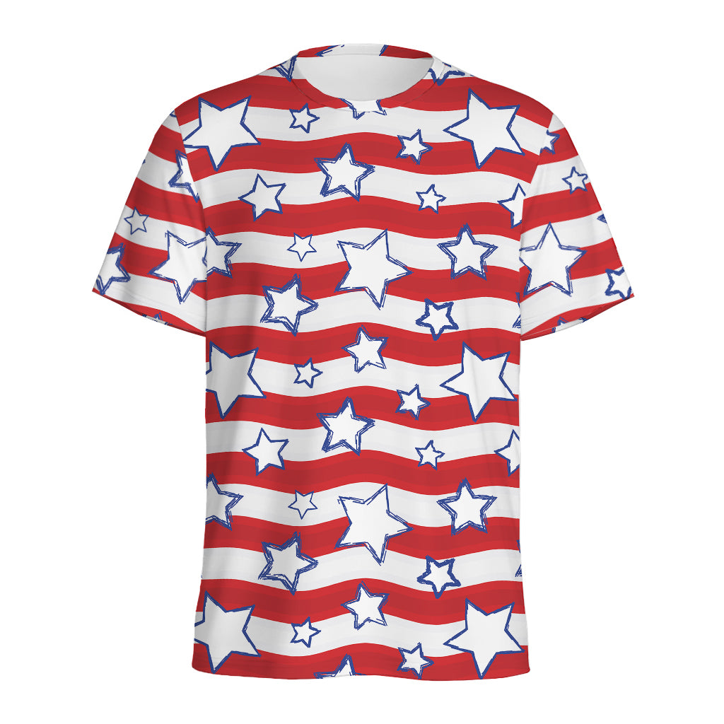 Fourth of July USA Star Pattern Print Men's Sports T-Shirt