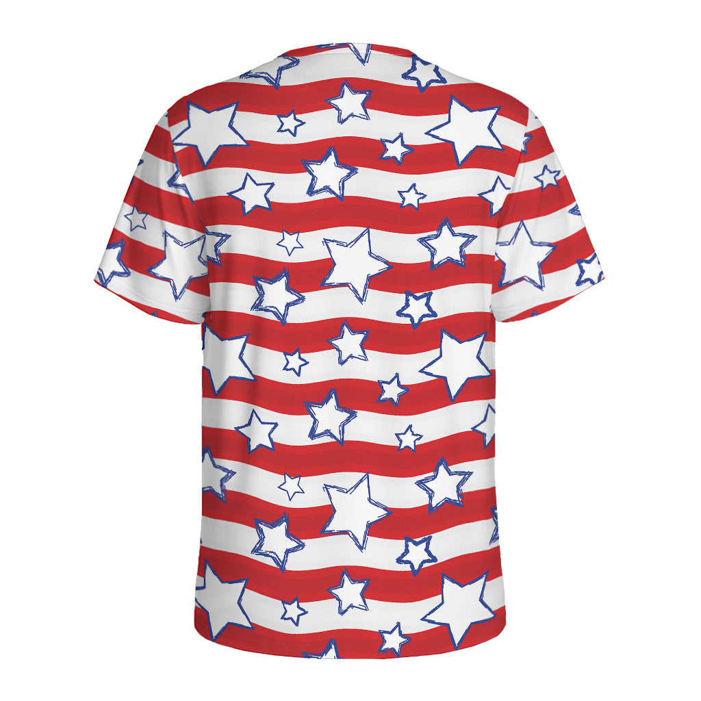 Fourth of July USA Star Pattern Print Men's Sports T-Shirt