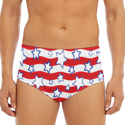 Fourth of July USA Star Pattern Print Men's Triangle Swim Briefs