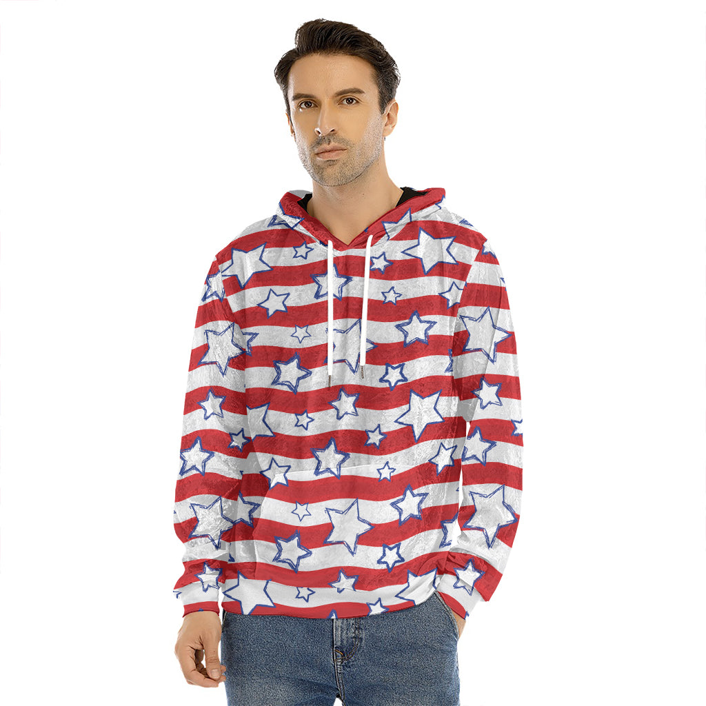 Fourth of July USA Star Pattern Print Men's Velvet Pullover Hoodie