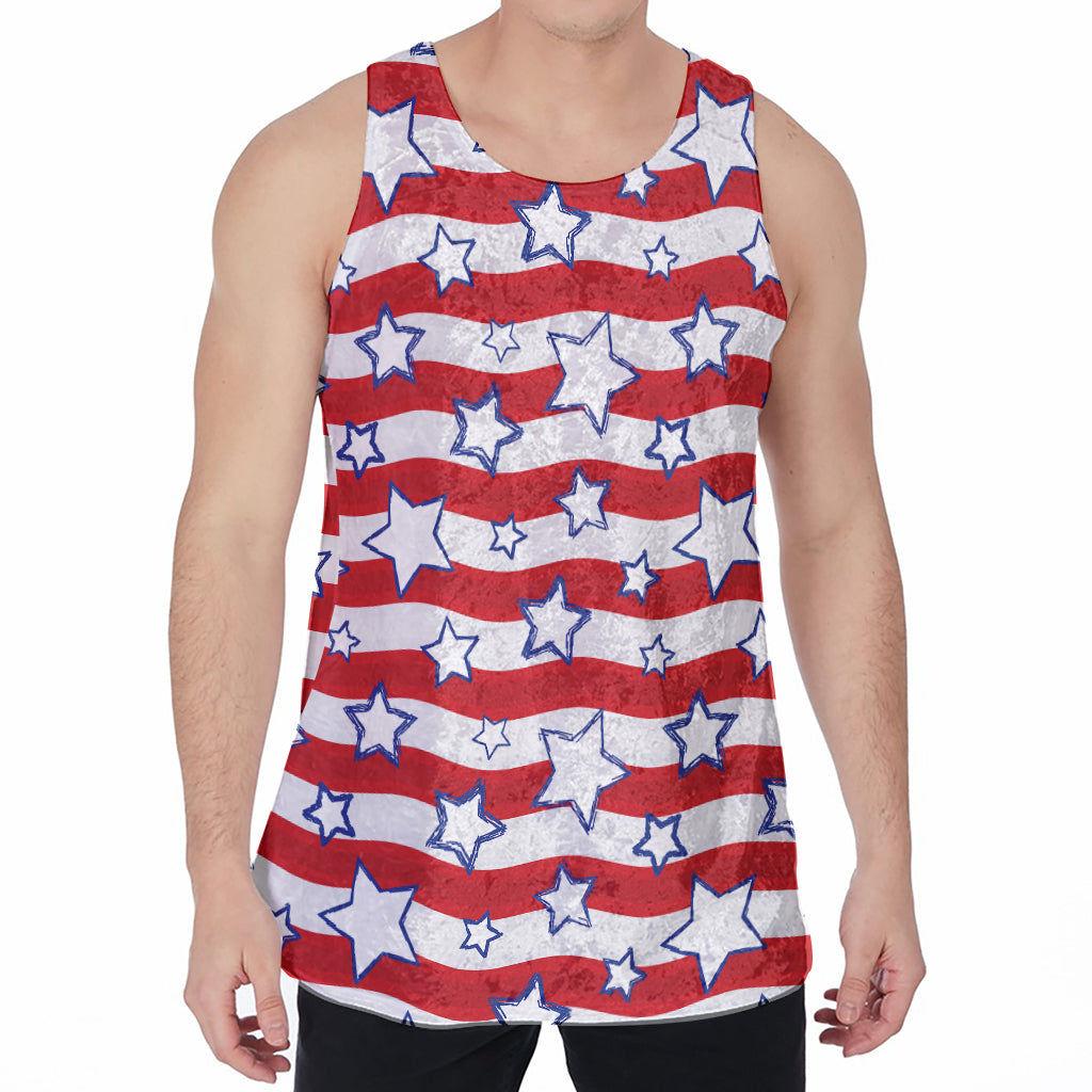 Fourth of July USA Star Pattern Print Men's Velvet Tank Top
