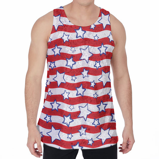 Fourth of July USA Star Pattern Print Men's Velvet Tank Top