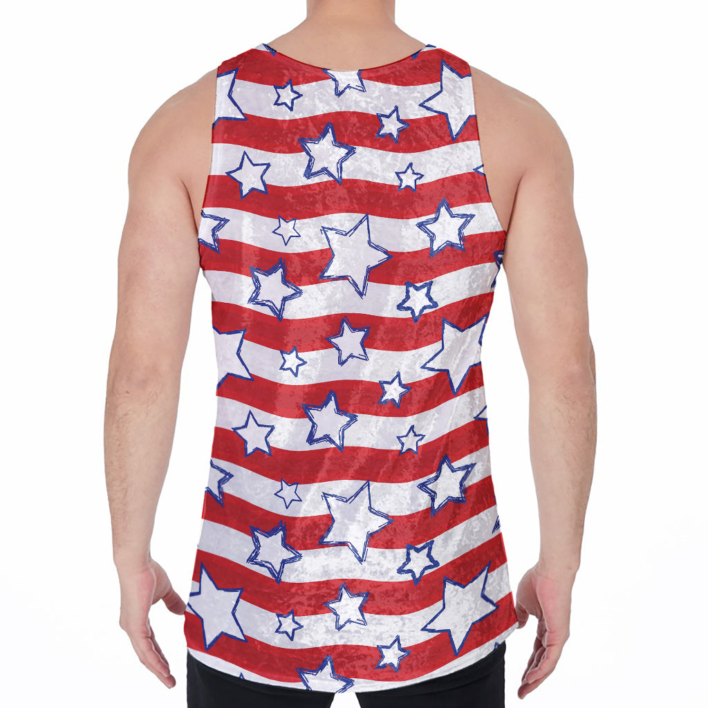 Fourth of July USA Star Pattern Print Men's Velvet Tank Top