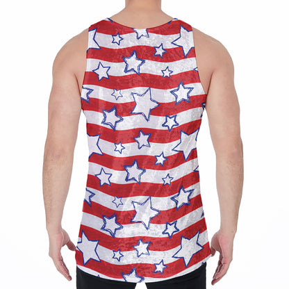 Fourth of July USA Star Pattern Print Men's Velvet Tank Top