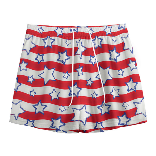 Fourth of July USA Star Pattern Print Mesh Shorts