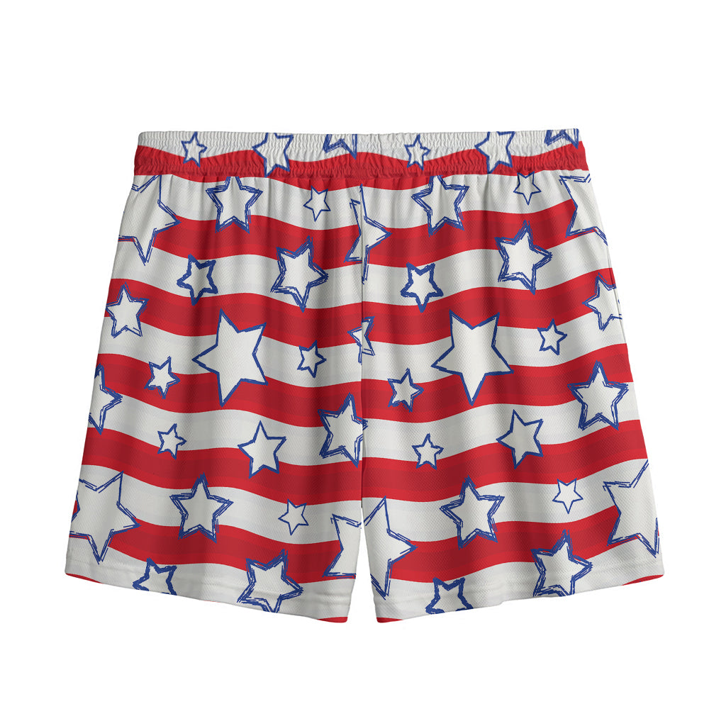 Fourth of July USA Star Pattern Print Mesh Shorts