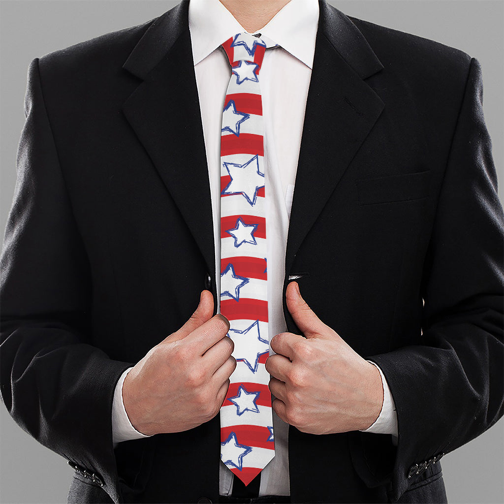 Fourth of July USA Star Pattern Print Necktie