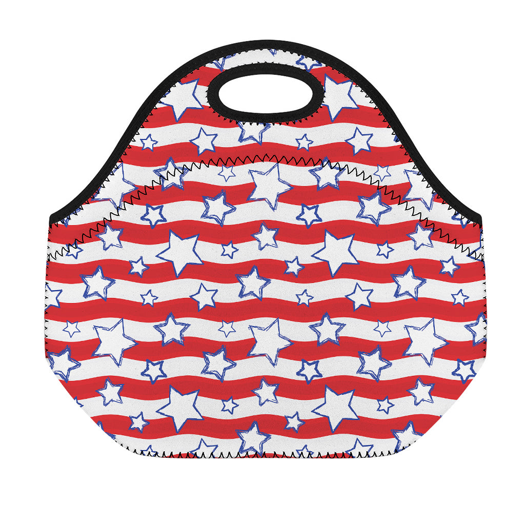 Fourth of July USA Star Pattern Print Neoprene Lunch Bag