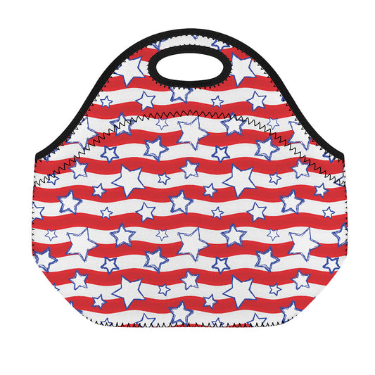 Fourth of July USA Star Pattern Print Neoprene Lunch Bag