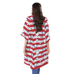 Fourth of July USA Star Pattern Print Open Front Beach Cover Up
