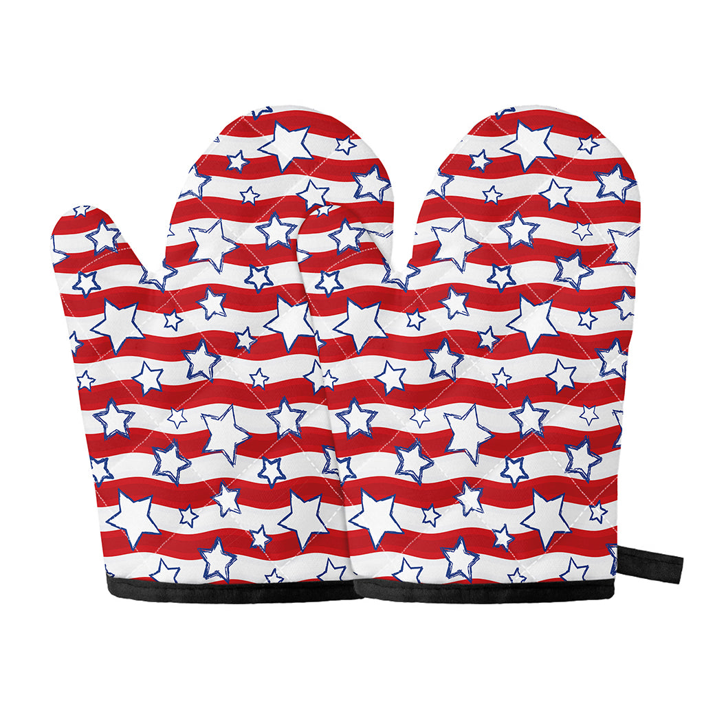 Fourth of July USA Star Pattern Print Oven Mitts