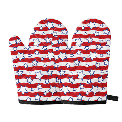 Fourth of July USA Star Pattern Print Oven Mitts