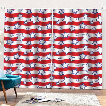 Fourth of July USA Star Pattern Print Pencil Pleat Curtains