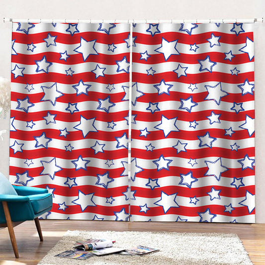 Fourth of July USA Star Pattern Print Pencil Pleat Curtains