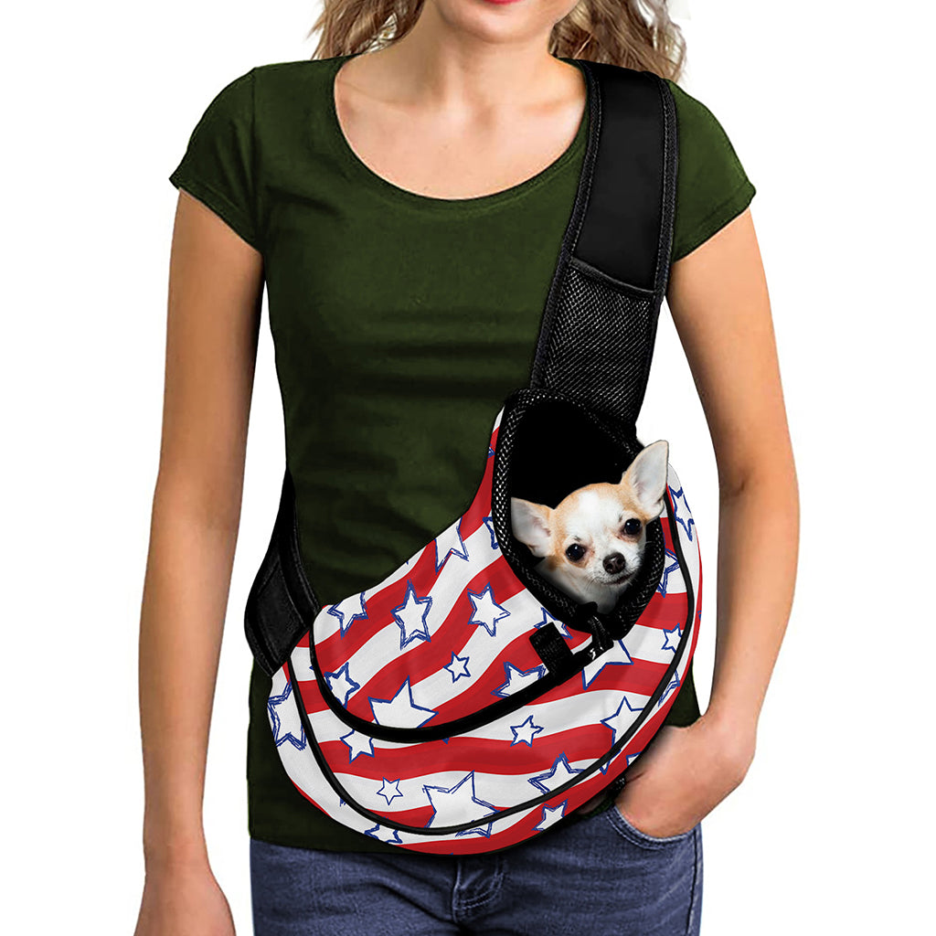 Fourth of July USA Star Pattern Print Pet Sling Carrier