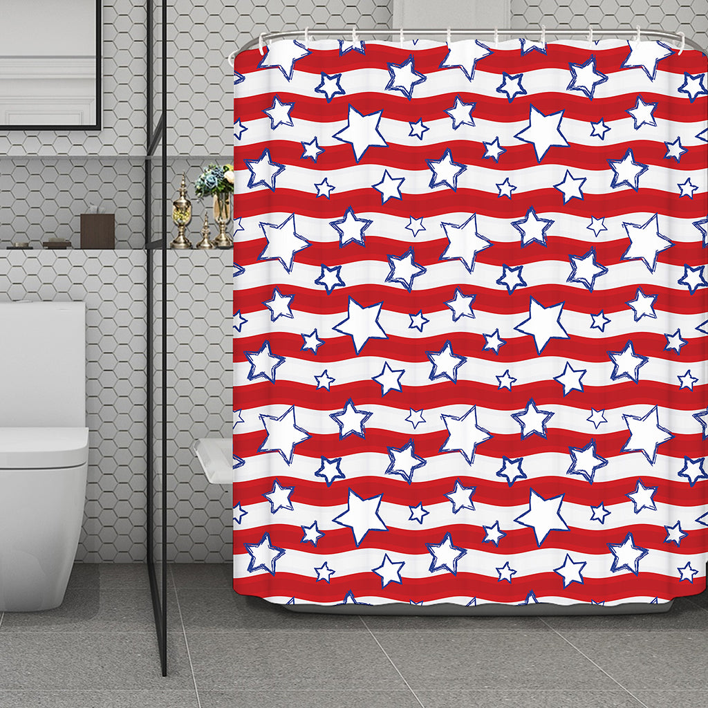 Fourth of July USA Star Pattern Print Polyester Shower Curtain
