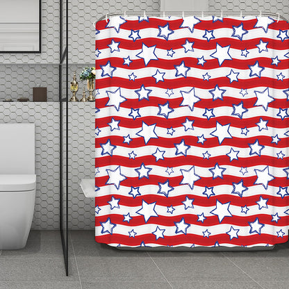 Fourth of July USA Star Pattern Print Polyester Shower Curtain