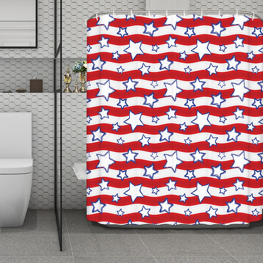 Fourth of July USA Star Pattern Print Polyester Shower Curtain