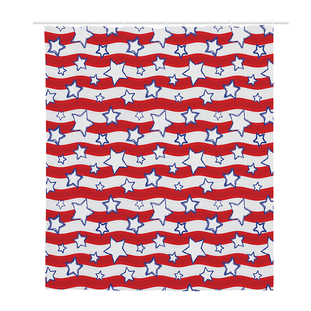 Fourth of July USA Star Pattern Print Polyester Shower Curtain