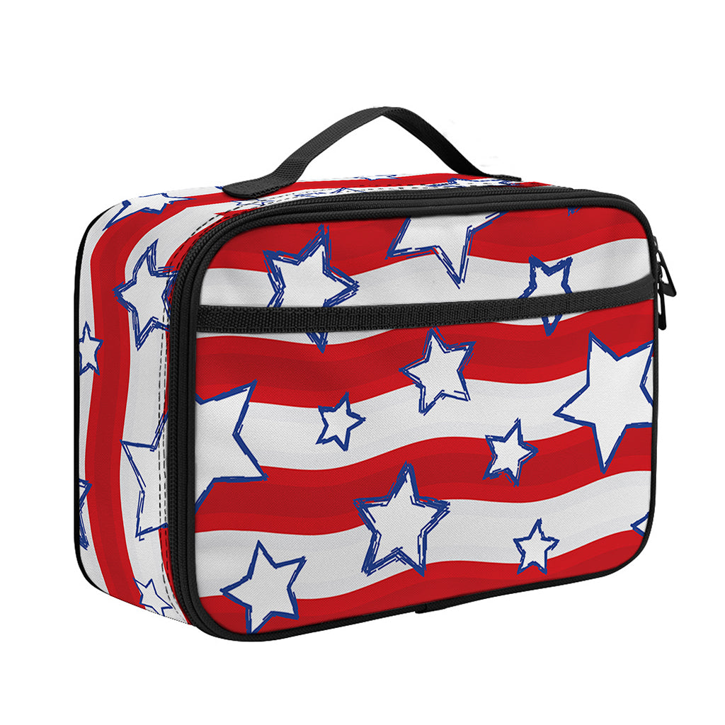 Fourth of July USA Star Pattern Print Portable Lunch Bag