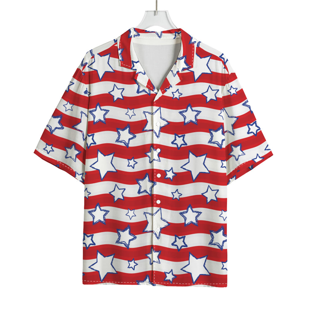 Fourth of July USA Star Pattern Print Rayon Hawaiian Shirt