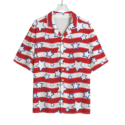 Fourth of July USA Star Pattern Print Rayon Hawaiian Shirt